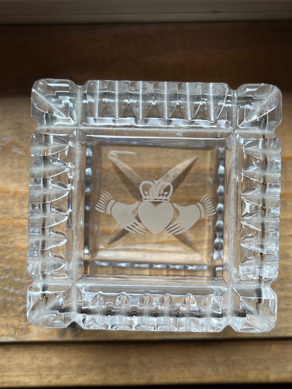 Irish Crystal Trinket Dish with Claddagh Etching